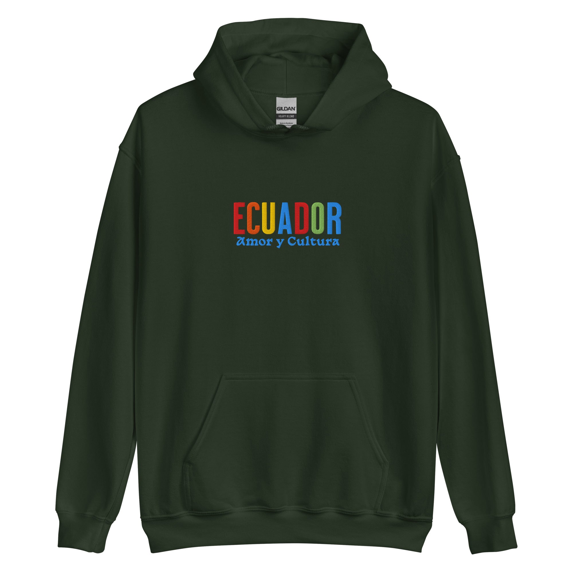 Hoodie bordado con la frase “Amor y Cultura”, inspiración cultural de Ecuador.